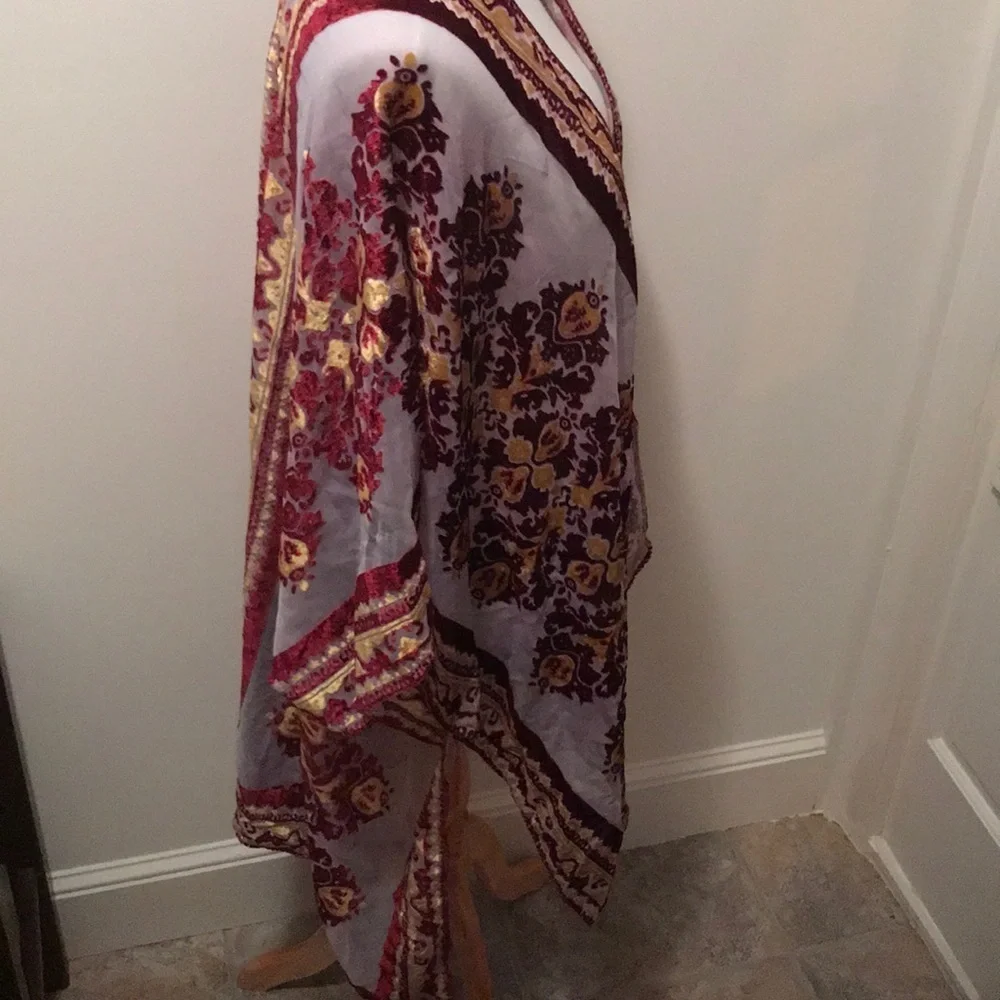 NWT Free People Red/Gold MUSE Burn Out Kimono O/S